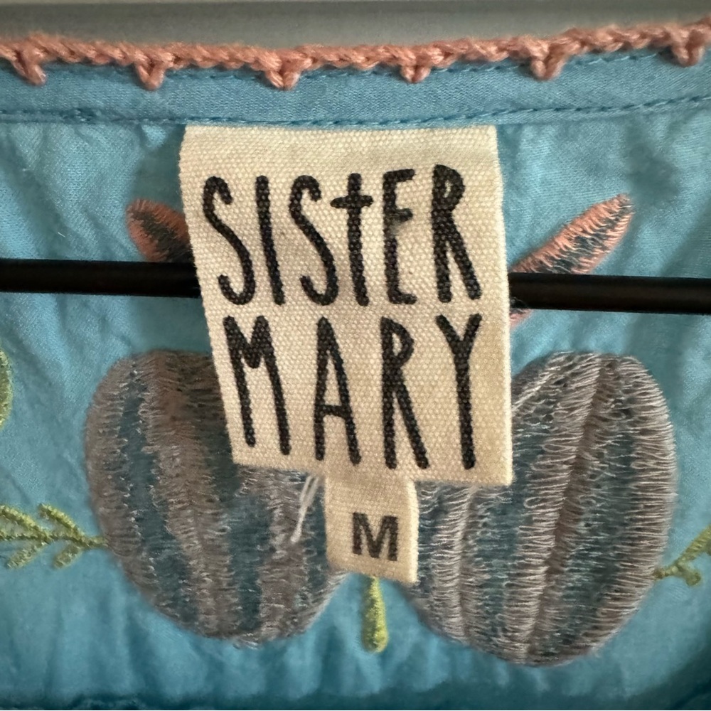 Sister Mary Annette Light Blue Floral Embroidered Top Size M - Picture 3 of 8